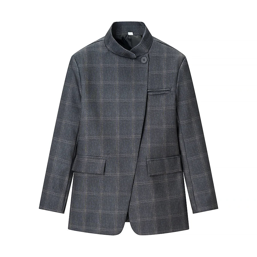 Women’s plaid stand-collar blazer