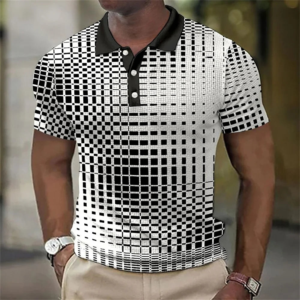 Retro Polo Shirt for Men - 3D Spotted Casual Streetwear, Short Sleeved, Loose Fit, High-Quality Sportswear - 3KDyn