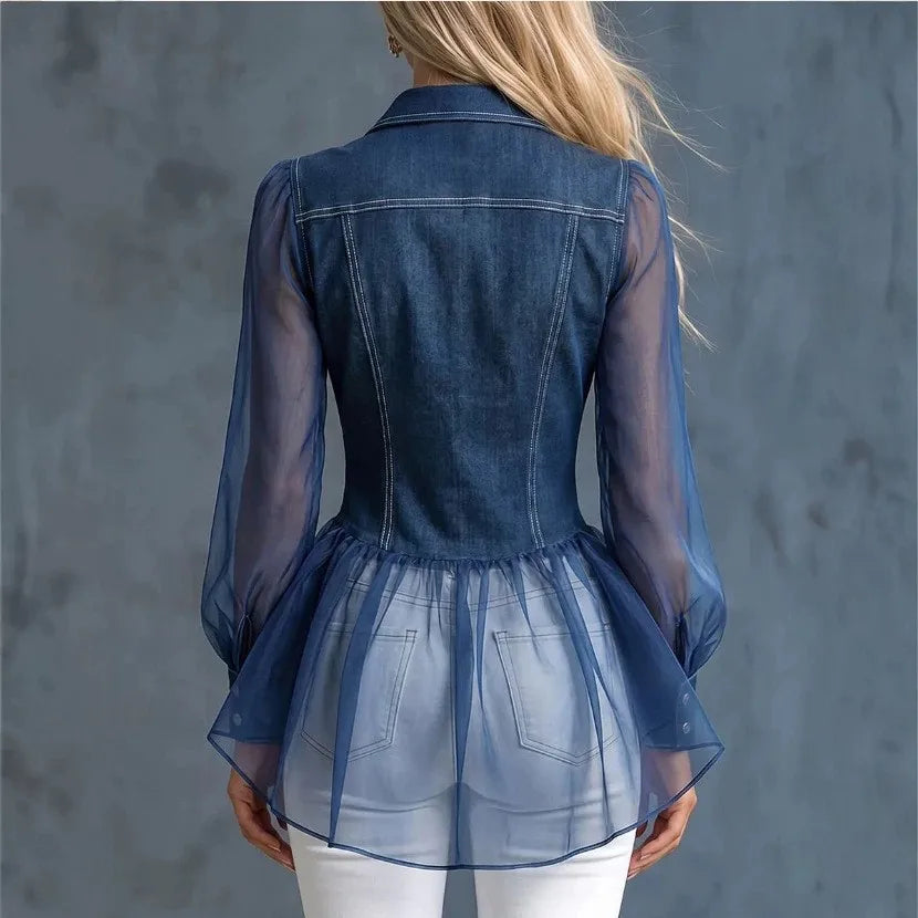 Women’s Denim-Look Long Sleeve Blouse