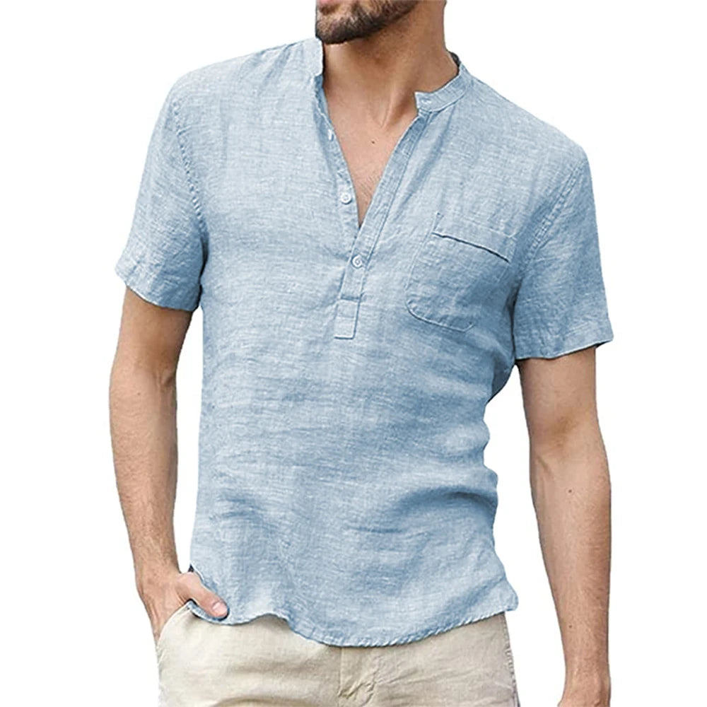 Summer New Men's Short-Sleeved T-shirt Cotton and Linen Led Casual Men's T-shirt Shirt Male  Breathable S-3XL - 3KDyn