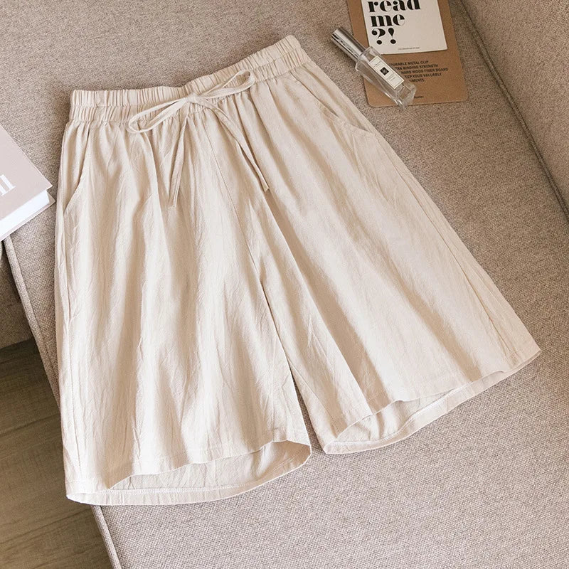 2024 Women Cotton Shorts,Summer Casual Solid Two Pockets shorts high waist loose shorts for girls Soft Cool female shorts - 3KDyn
