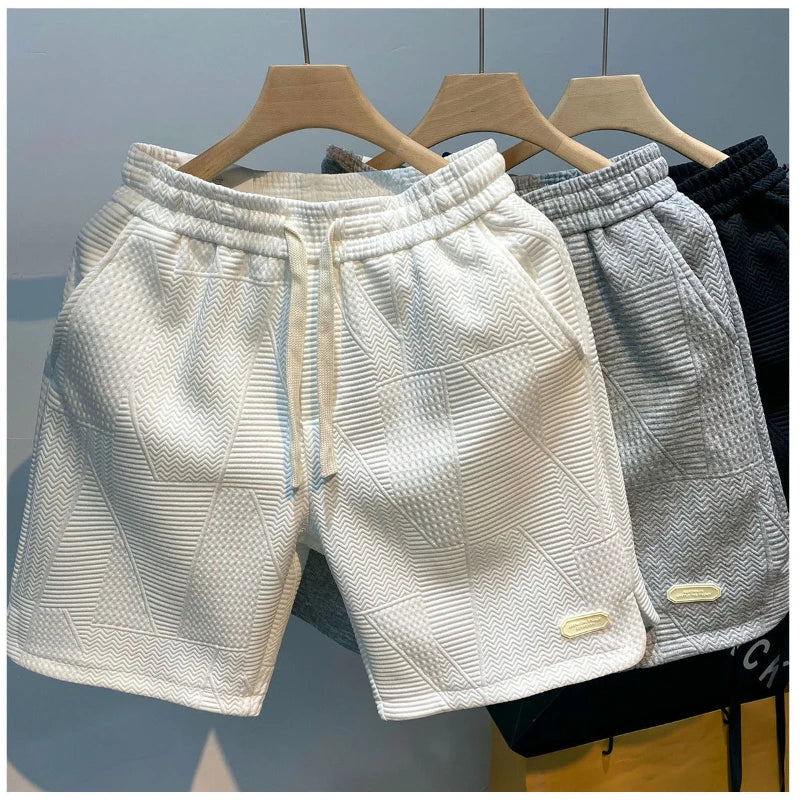 Summer Running Shorts for Men Casual Jogging Sport Short Pants Wave Pattern Solid Color Drawstring Loose Dry Gym Sports Shorts - 3KDyn