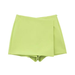 TRZA Women Fashion Pareo Style Asymmetric Shorts Skirts Vintage High Waist Side Zipper Female Skort Mujer - 3KDyn