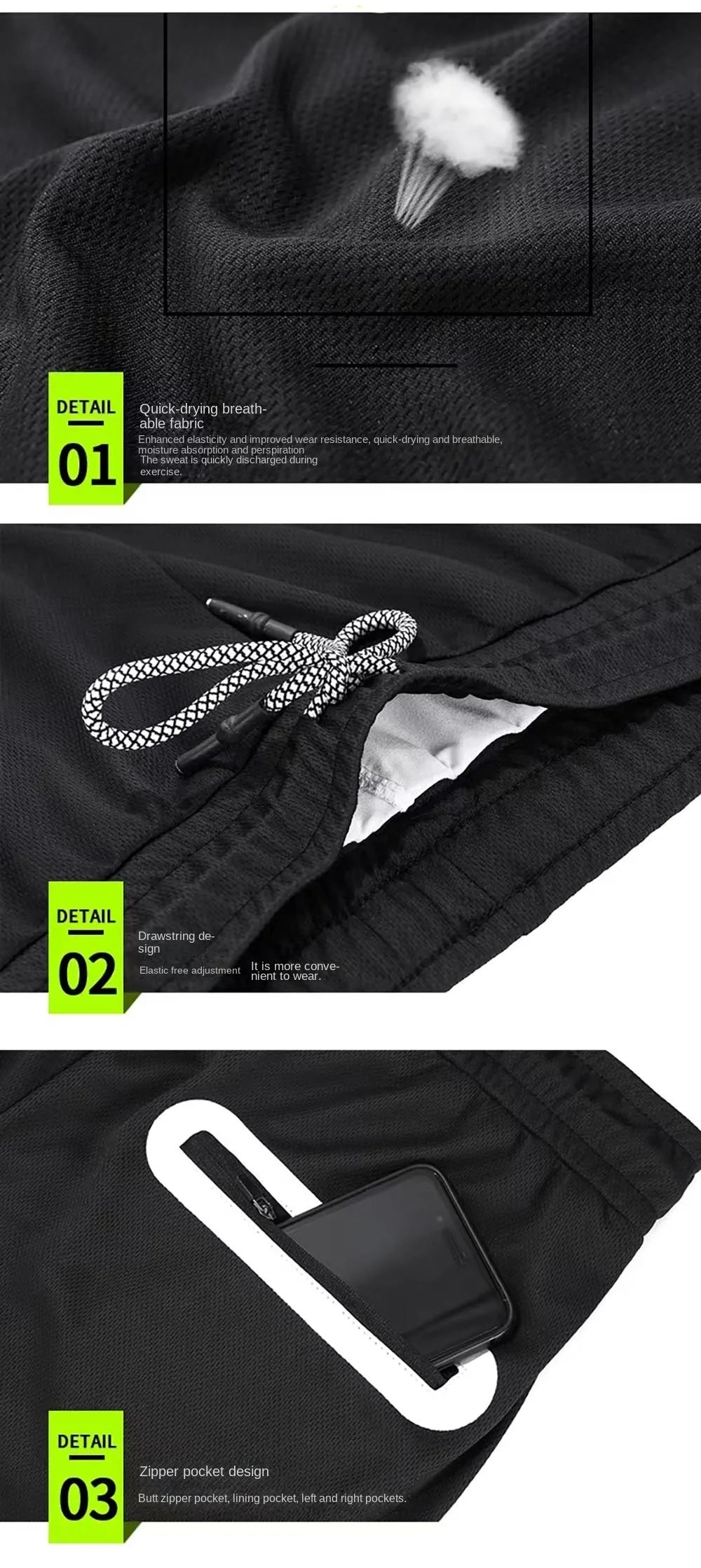 Men's 2-in-1 Sports Running Shorts – Quick-Dry & Zipper Pocket - 3KDyn