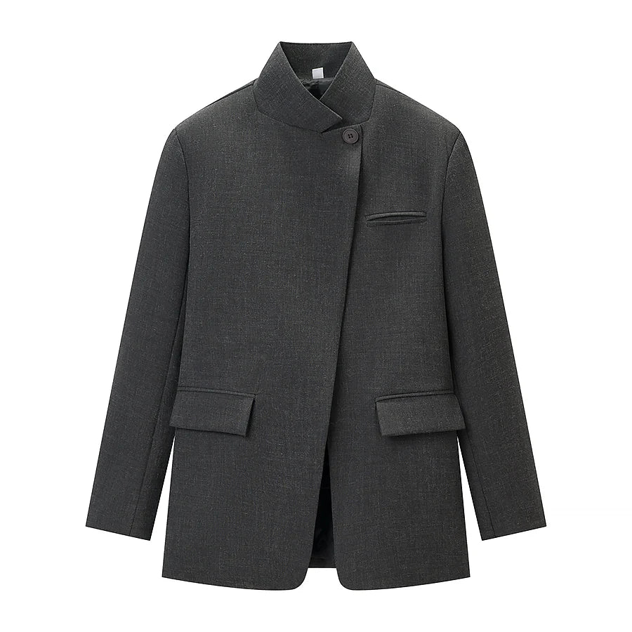 Women’s plaid stand-collar blazer