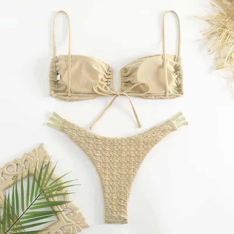 U-Shaped Bandeau Bikini Set – Push Up Swimwear for Women - 3KDyn