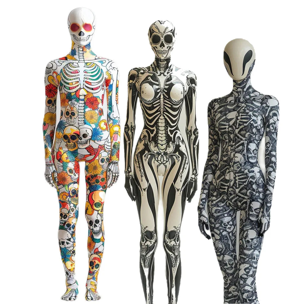 Skeleton jumpsuit Halloween costume with optional mask