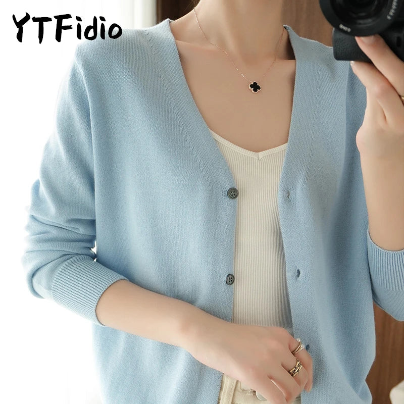 Women’s cotton V-neck button cardigan