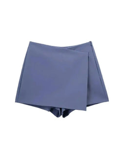 TRZA Women Fashion Pareo Style Asymmetric Shorts Skirts Vintage High Waist Side Zipper Female Skort Mujer - 3KDyn