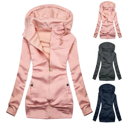 Pink hooded jacket with additional color options on a white background