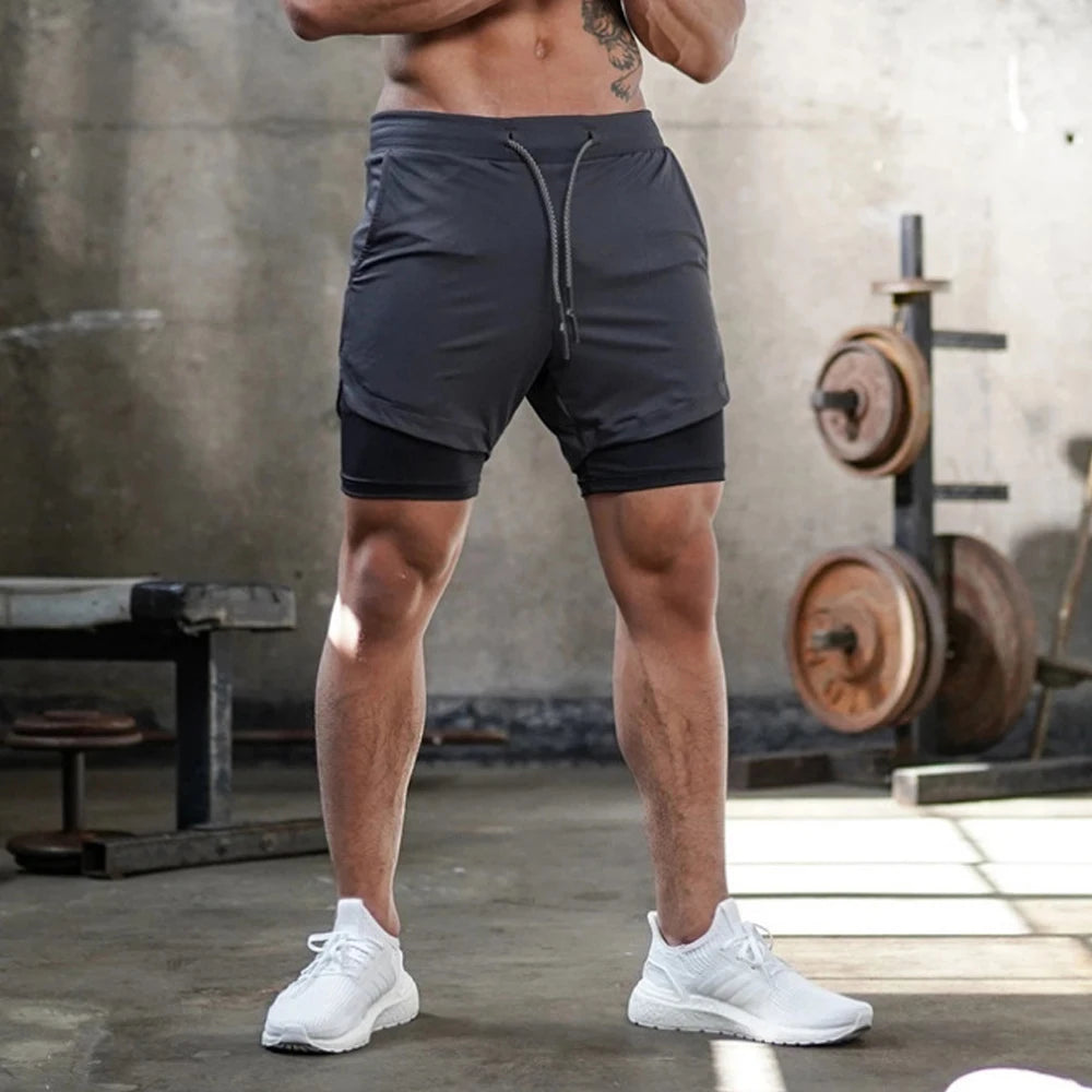 Men's 2-in-1 Sports Running Shorts – Quick-Dry & Zipper Pocket - 3KDyn