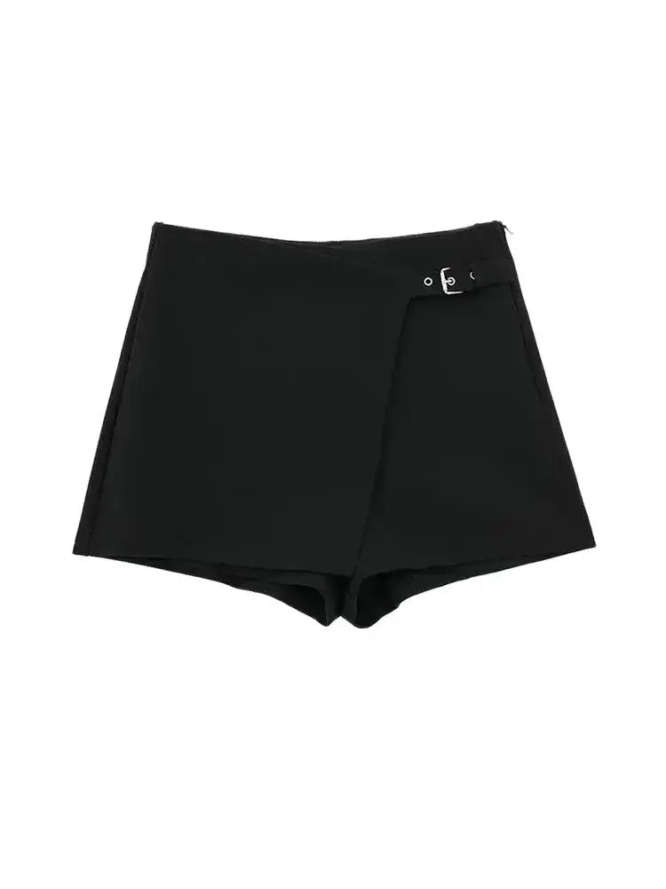 TRZA-Asymmetric Shorts Skirts with Tab for Women, High Waist, Side Zipper, Female Skort, Fashion - 3KDyn
