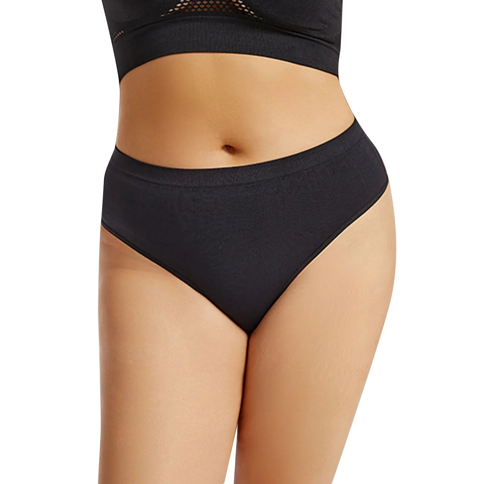 Black high-waisted underwear on a white background