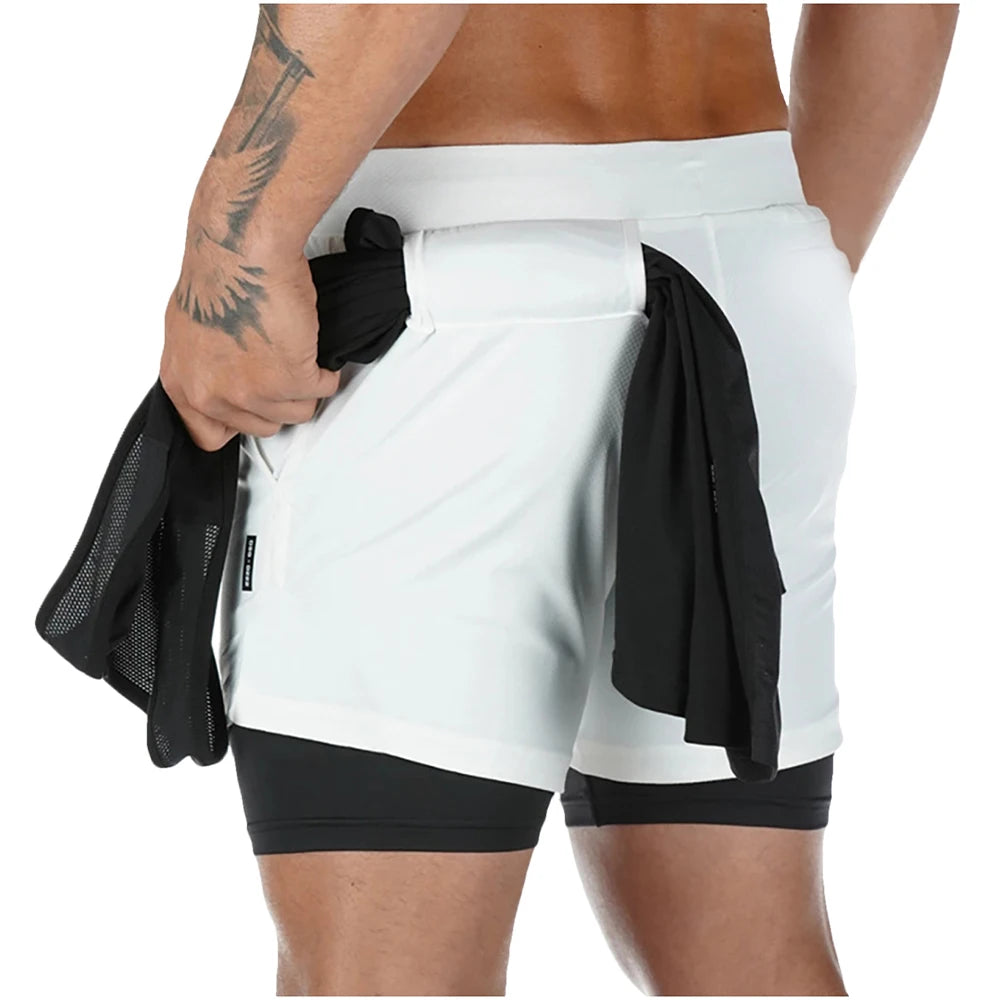 Men Running Shorts 2 In 1 Double-deck Sport Shorts Sportswear Gym Fitness Short Pants Training Jogging Bottom Men's Clothing - 3KDyn