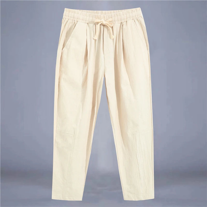 Men's Cotton-Linen Drawstring Pants – Light, Breathable & Relaxed - 3KDyn