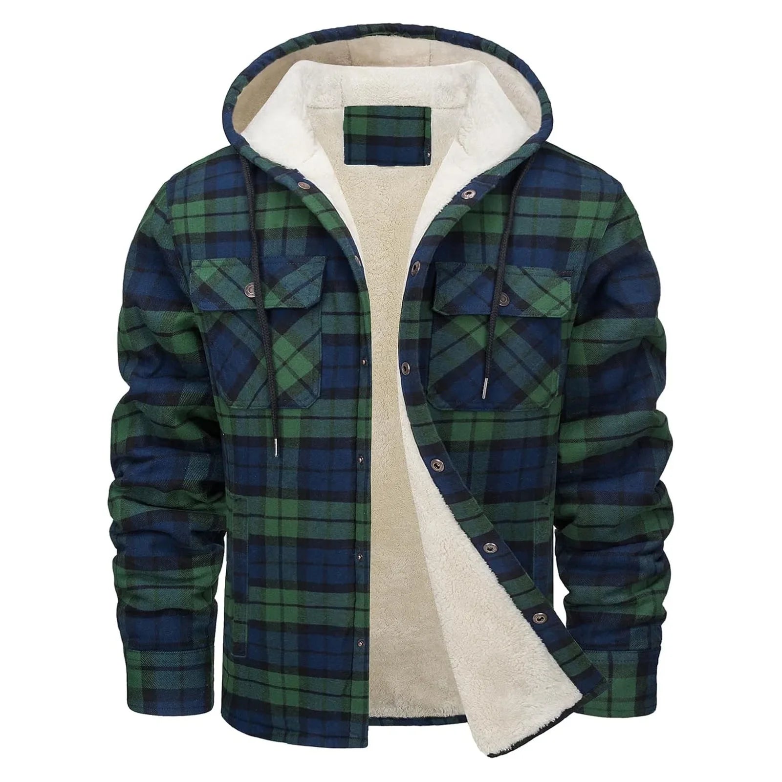 Men’s sherpa-lined plaid hooded shirt jacket
