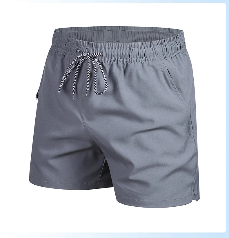 Gray shorts with drawstring on a white background