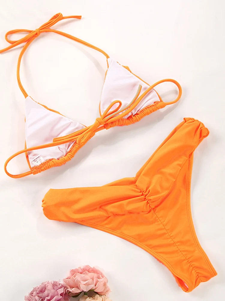 Brazilian Folded Triangle Bikini Set – Sexy Micro Swimwear for Women - 3KDyn