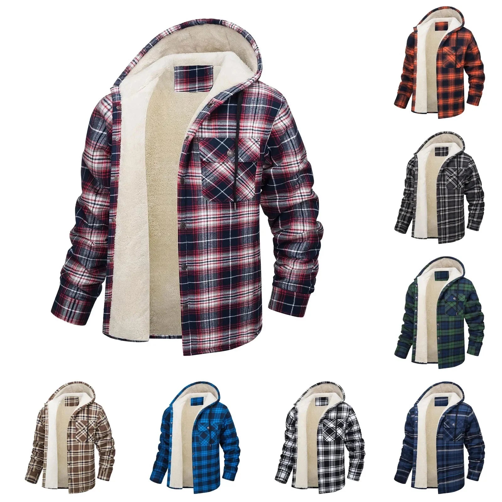 Men’s sherpa-lined plaid hooded shirt jacket