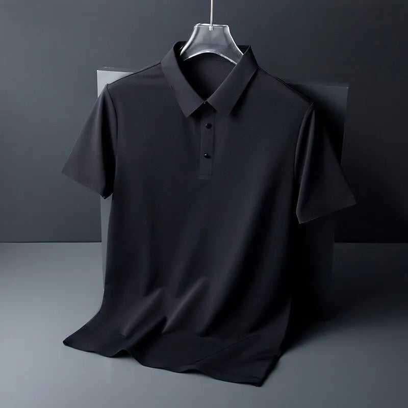 Summer Ice Silk Polo Shirt High-End T-Shirt Solid Color New Half Sleeve Non-Marking Casual Lapels Business Thin Menswear - 3KDyn