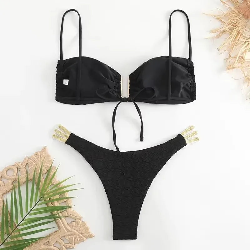 U-Shaped Bandeau Bikini Set – Push Up Swimwear for Women - 3KDyn