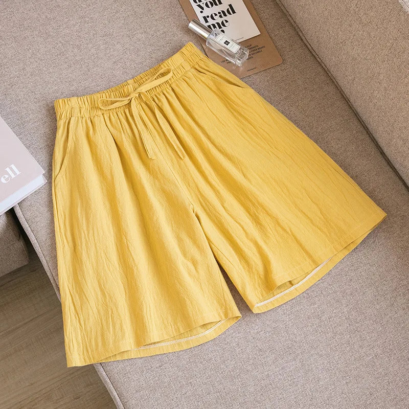 2024 Women Cotton Shorts,Summer Casual Solid Two Pockets shorts high waist loose shorts for girls Soft Cool female shorts - 3KDyn
