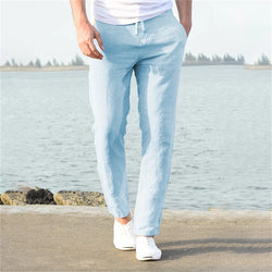 Men's Cotton Linen Straight Pants - Breathable Summer Trousers with Elastic Waist - 3KDyn