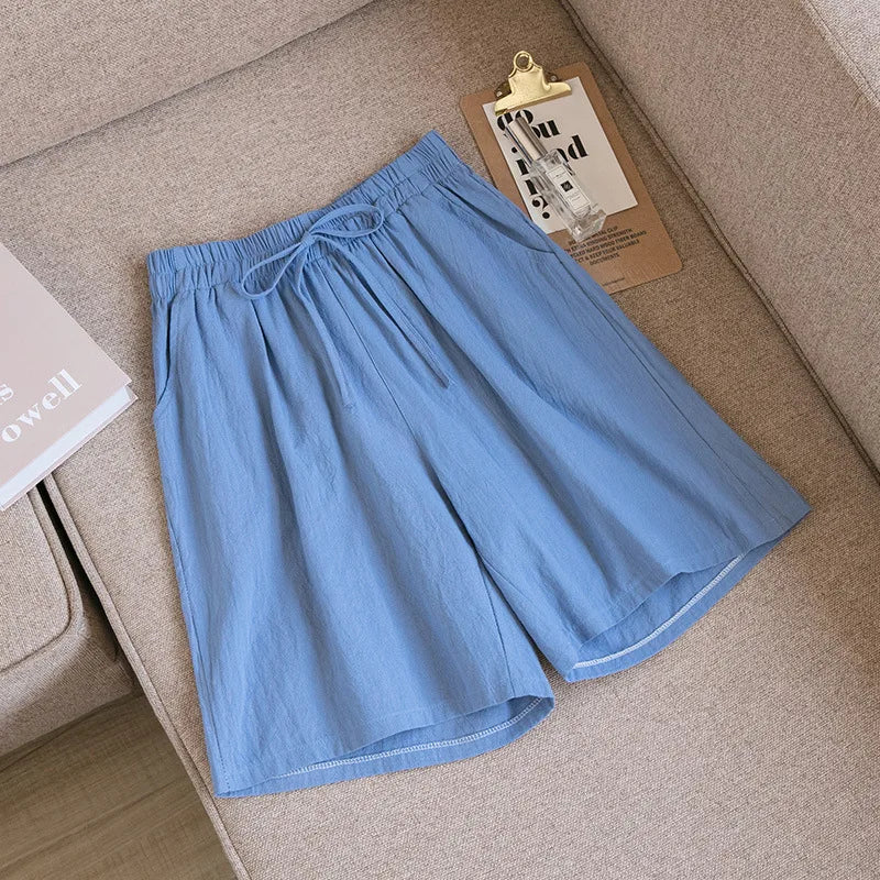 2024 Women Cotton Shorts,Summer Casual Solid Two Pockets shorts high waist loose shorts for girls Soft Cool female shorts - 3KDyn