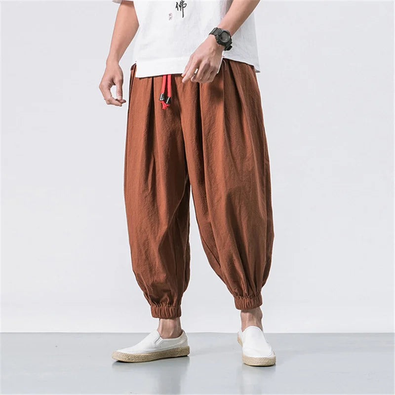 Men’s Loose Fit Linen Harem Pants – Oversized Lightweight Comfort - 3KDyn