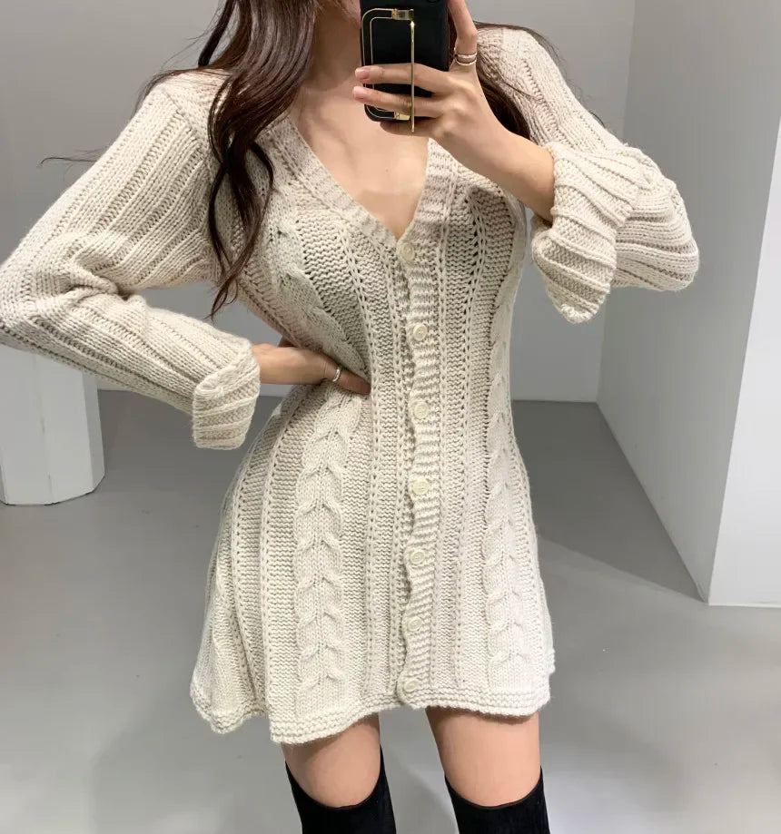 Women’s soft stretch cable knit mini dress - 3KDyn