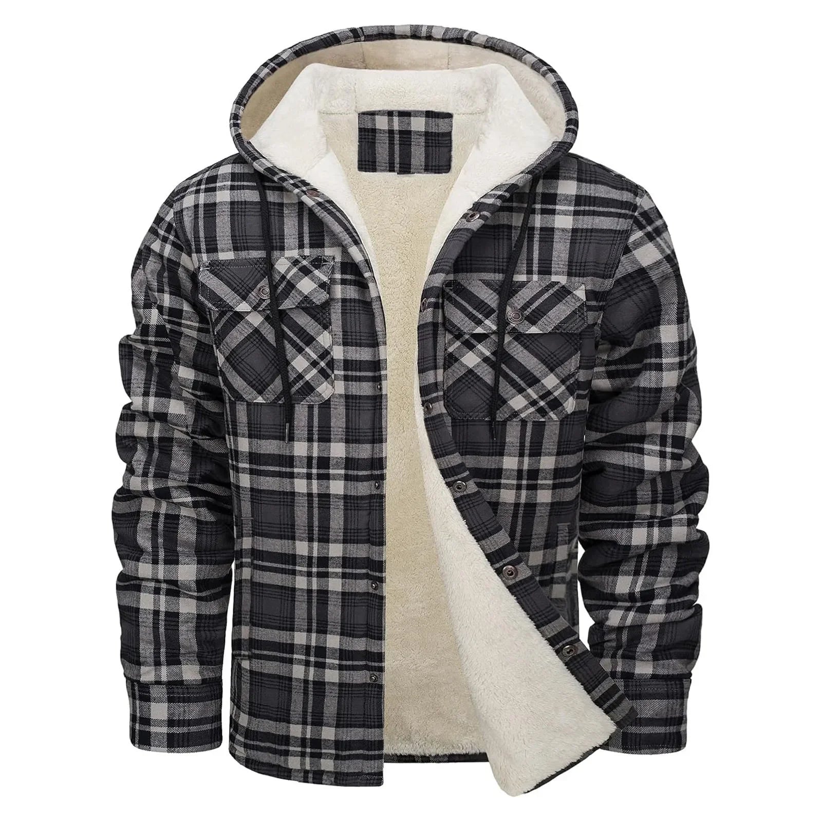 Men’s sherpa-lined plaid hooded shirt jacket