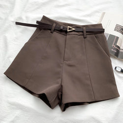 ITOOLIN Casual Women's Shorts A-line High Waist Short Chic Office Lady Shorts With Belted Vintage Female Trousers Spring Summer - 3KDyn