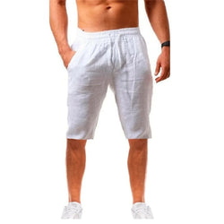 New Men's Cotton Linen Shorts Pants Male Summer Breathable Solid Color Linen Trousers Fitness Streetwear Lace up Bottoms - 3KDyn