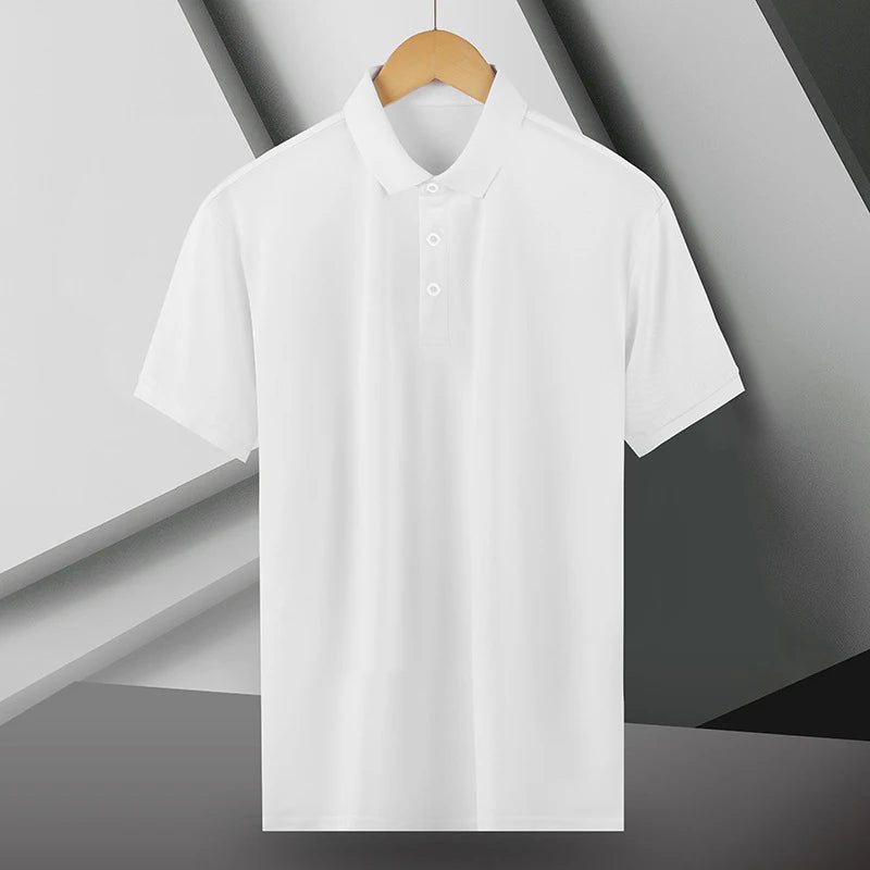 Summer Ice Silk Polo Shirt High-End T-Shirt Solid Color New Half Sleeve Non-Marking Casual Lapels Business Thin Menswear - 3KDyn