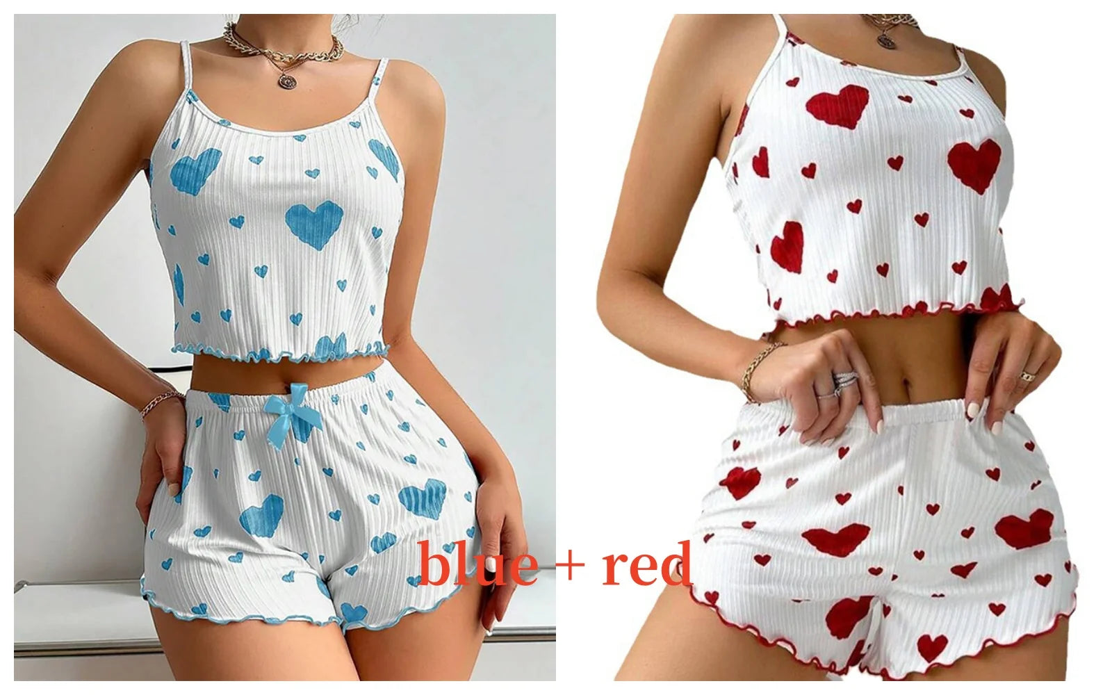 Women’s Heart-Print Pajama Set – 2-Piece Cami Top & Shorts - 3KDyn