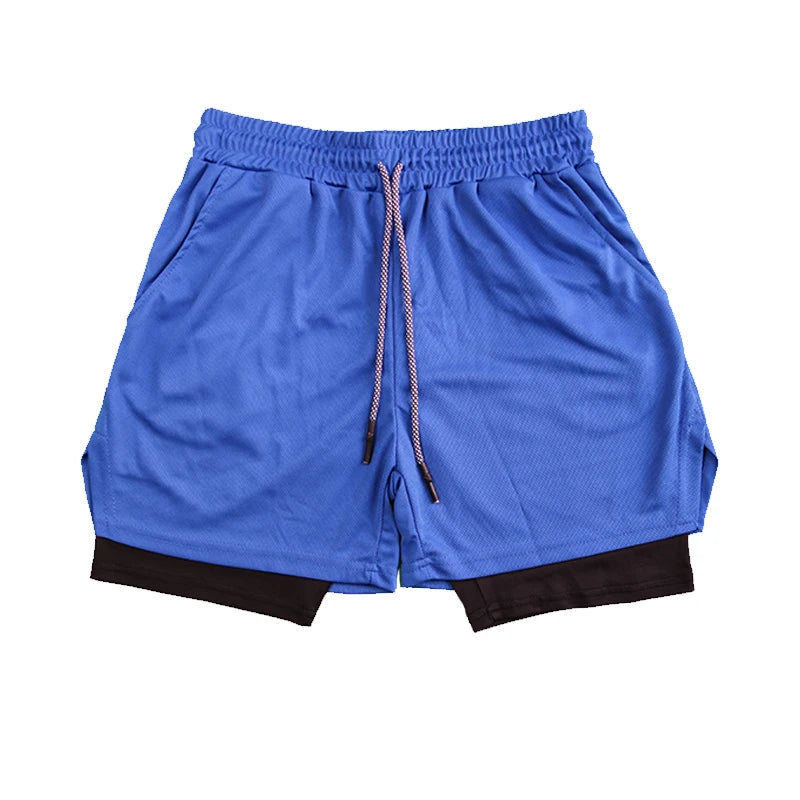 Men's Double Layer Fitness Shorts Drawstring Mesh Lining Elastic Waist Breathable Quick Dry to Beach Pool Summer Male - 3KDyn