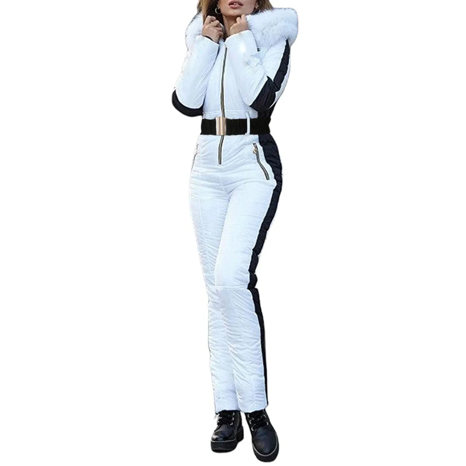 Women’s Winter Ski Jumpsuit – One-Piece with Fur Collar, Waterproof & Insulated - 3KDyn
