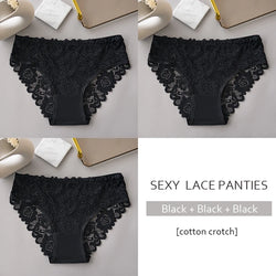 Women’s Lace Briefs 3‑Pack – Floral Embroidery, Mid‑Rise - 3KDyn
