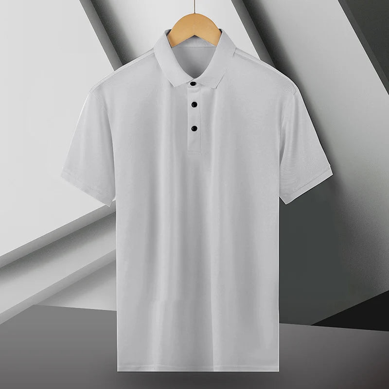 Summer Ice Silk Polo Shirt High-End T-Shirt Solid Color New Half Sleeve Non-Marking Casual Lapels Business Thin Menswear - 3KDyn
