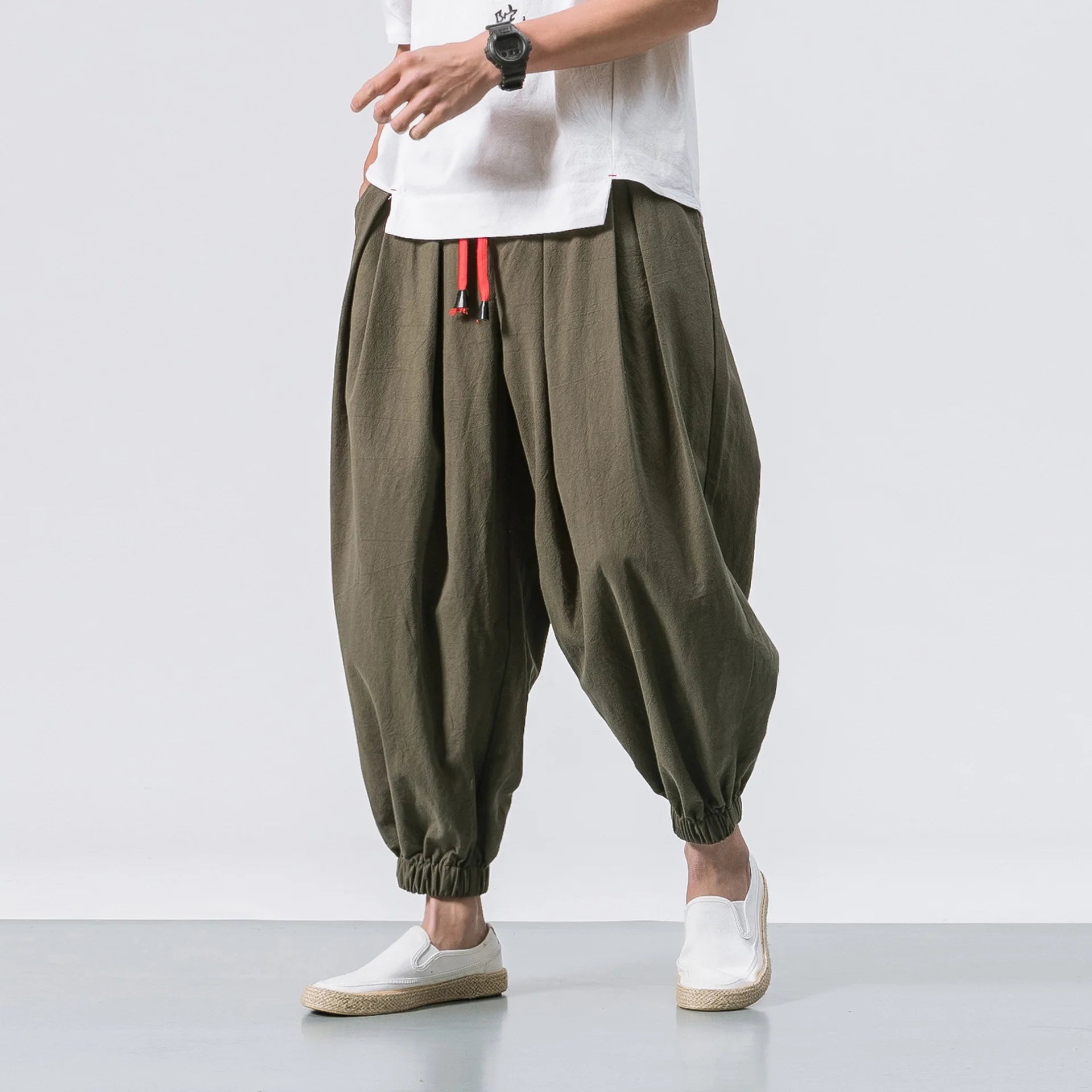 Men’s Loose Fit Linen Harem Pants – Oversized Lightweight Comfort - 3KDyn