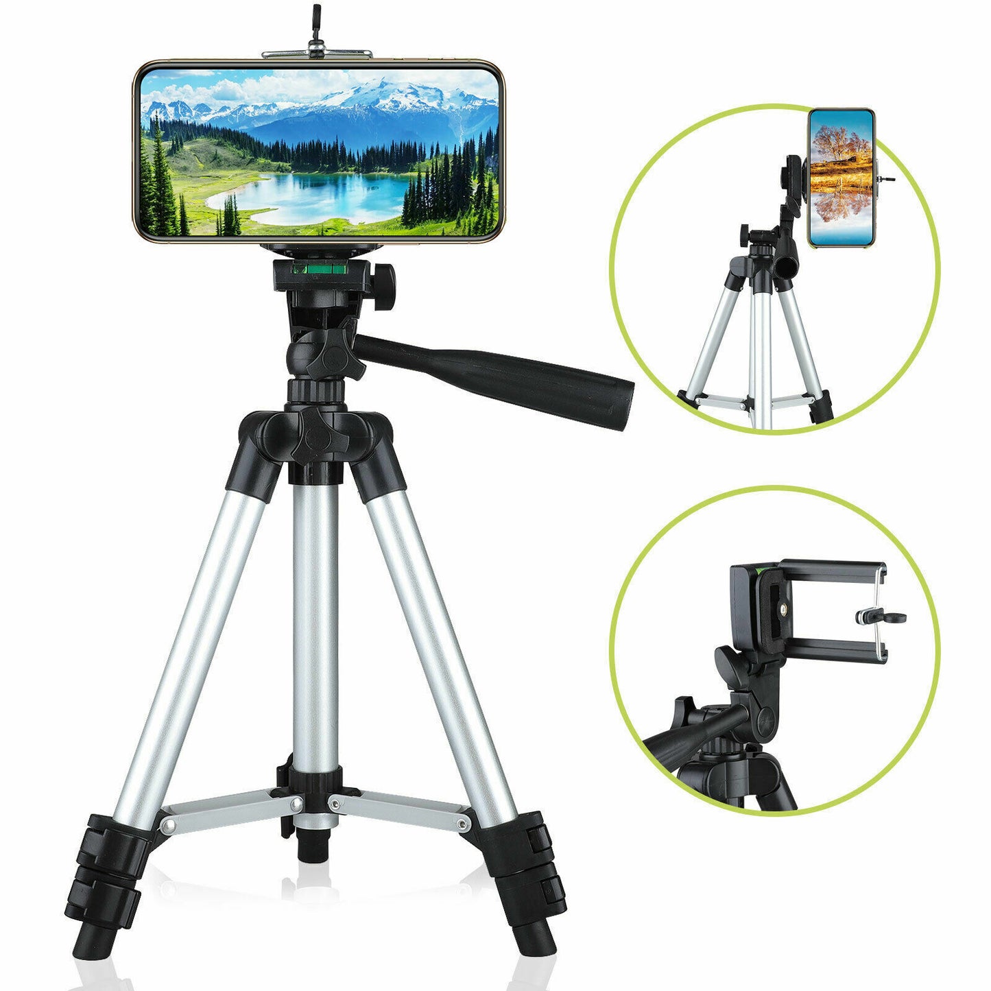 Professional Portable Camera Tripod Stand with 360° Swivel Head - Compatible with Phones & Cameras