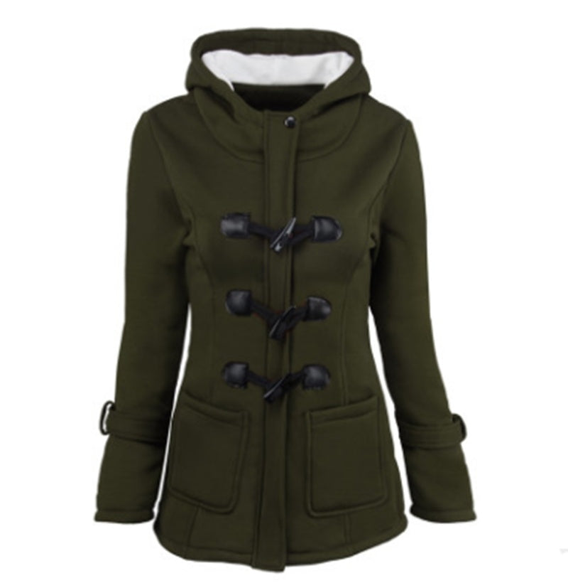 Women's Winter Parka with Fur Collar – Long Horn Button Hooded Coat - 3KDyn
