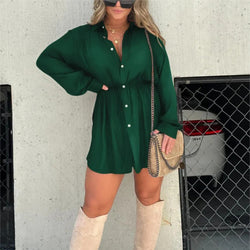 Women's Button-Up Shirt Dress – Long Sleeve, Casual Fit - 3KDyn