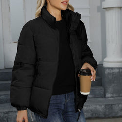 Women's Windproof Winter Puffer Jacket – Warm Thick Cotton Coat with High Collar - 3KDyn