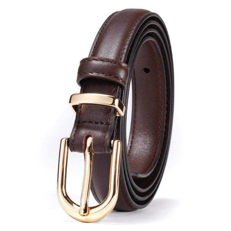 Women's Genuine Cowhide Leather Belt – Gold-Tone Buckle – product image 2