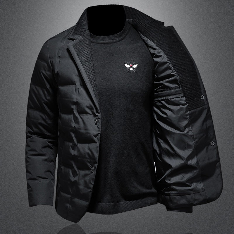 Men’s Winter Down Jacket – Thick Warm Coat with Korean Style Blazer Look - 3KDyn