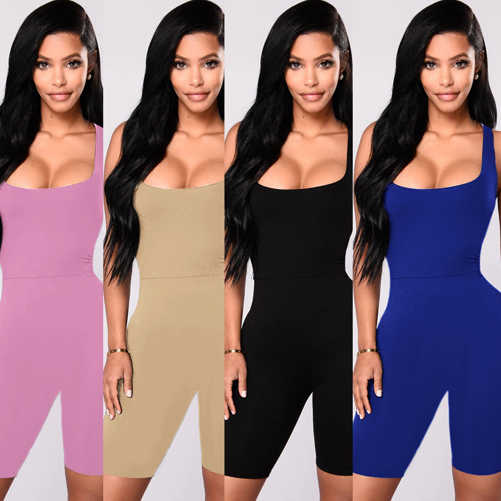 Women's Sleek Square Neck Jumpsuit – Tight Fit, Sleeveless - 3KDyn