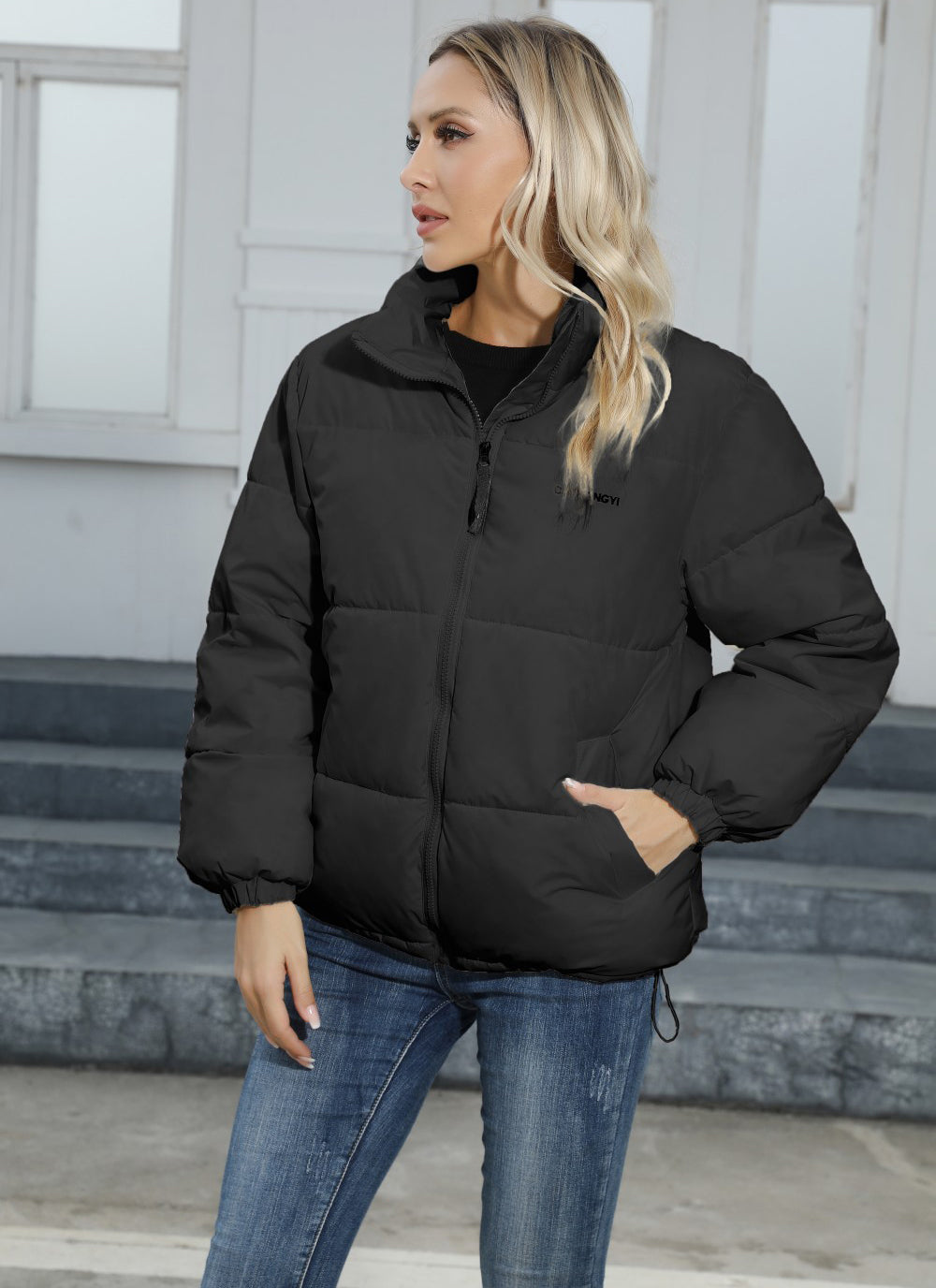 Women's Windproof Winter Puffer Jacket – Warm Thick Cotton Coat with High Collar - 3KDyn