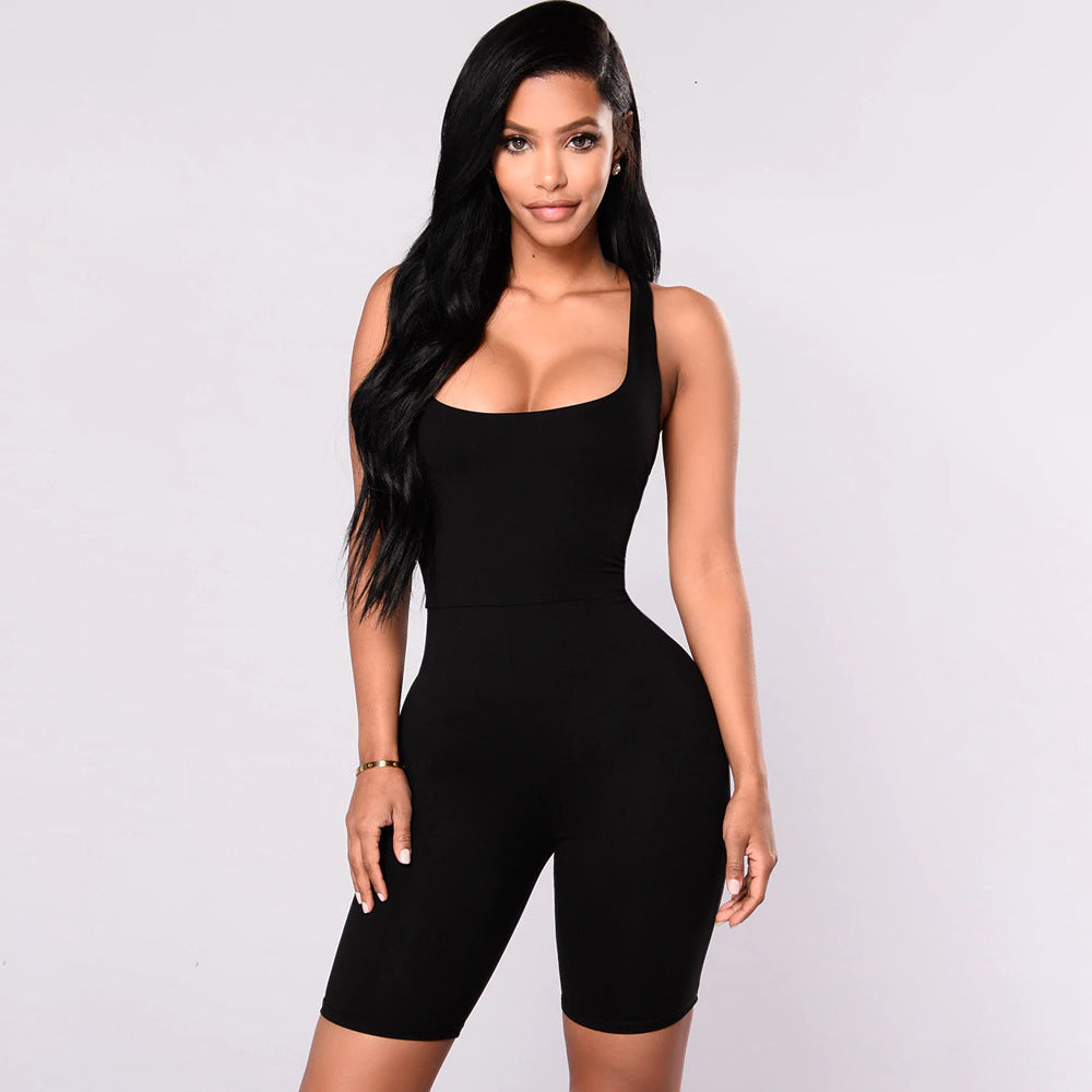 Women's Sleek Square Neck Jumpsuit – Tight Fit, Sleeveless - 3KDyn
