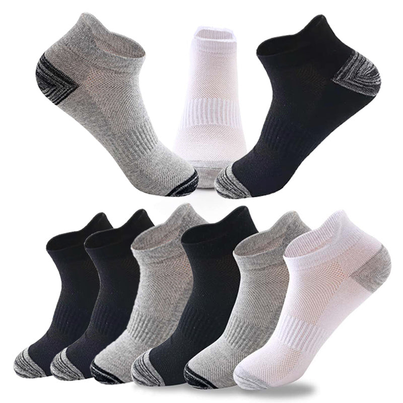 10-pack breathable cotton ankle socks in black, white, and gray | 3KDyn